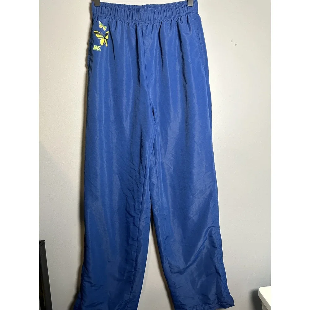 ME.‎ MELODY EHSANI BLUE WINDBREAKER PARACHUTE ANKLE ZIP BUTTERFLY PANTS EUC SZ S